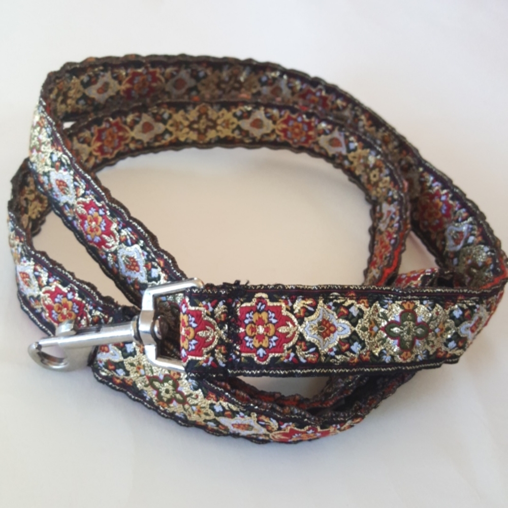 48" Dog Leash Lead Brocade  Renaissance Wedding Gold Metallic Black Tie Dog